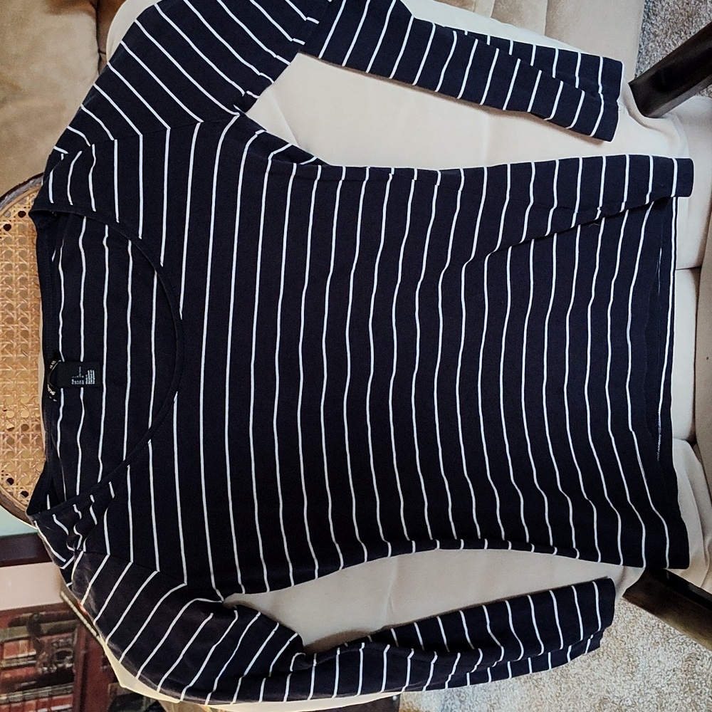 Navy and white stripe long sleeve tee shirt